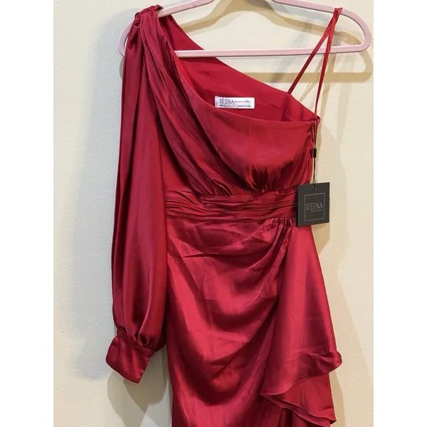 IEENA Mac Duggal SATIN ONE SLEEVED COCKTAIL DRESS Raspberry Size 6 - Image 5