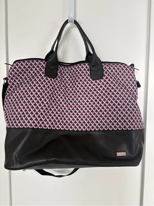 HADAKI by Kalencom Weekender Duffel Bag Pink Black Geometric Travel Shoulder - Image 2