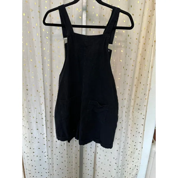 Fashion Black Cotton Linen Blend Pockets Adjustable Shorts Overalls Romper S - Image 4