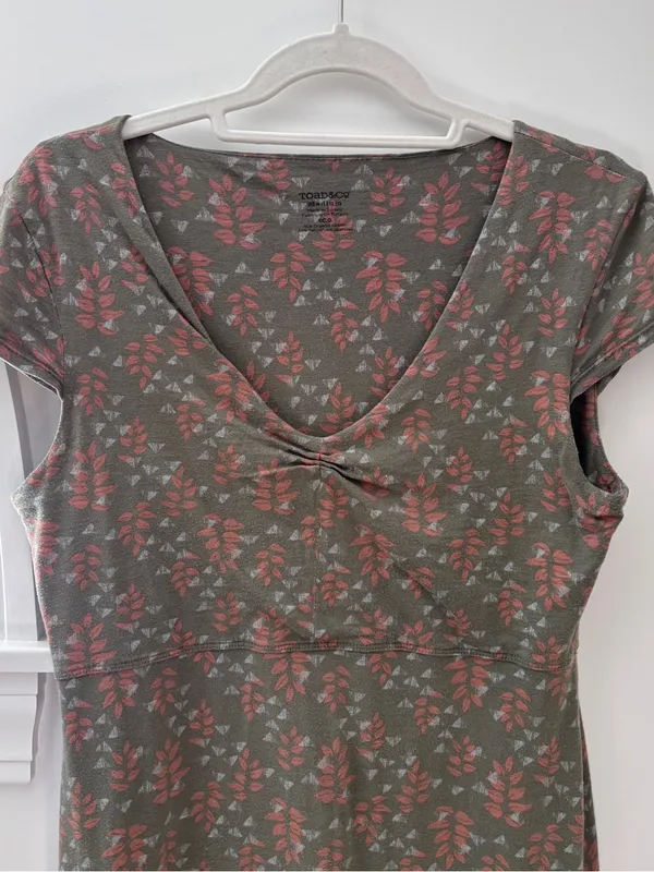 Toad & Co Rosemarie Dress Organic Cotton Olive Green Leaf Print Womens M - Image 8