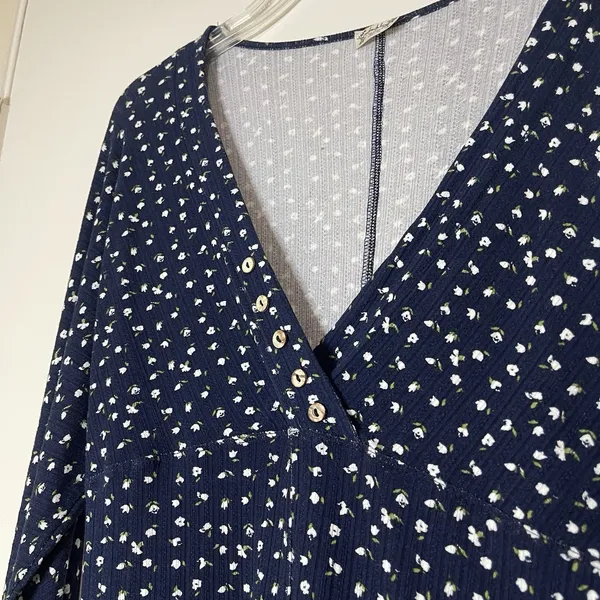 Free People Intimately navy blue floral long john romper pajama size large - Image 2