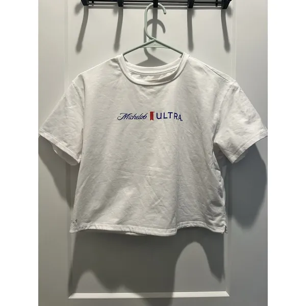 BYLT Premium Essential Cropped Crew SS T-Shirt Women’s M White Michelob Ultra - Image 2