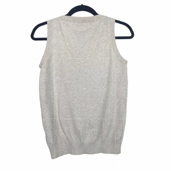 ZARA Sleeveless Cotton Knit Sweater Vest Rib Trim Pullover Lightweight L Cream - Image 11