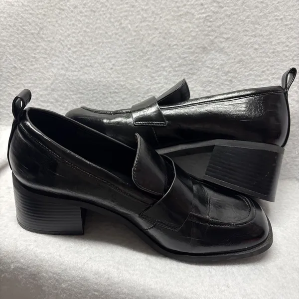 Abercrombie & Fitch Black Block Heeled Loafer Faux Leather Women’s Size 7 Y2K - Image 5