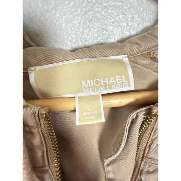 Michael Kors Womens Tan Lyocell Hooded‎ Anorak Jacket Drawstring Waist Large - Image 5