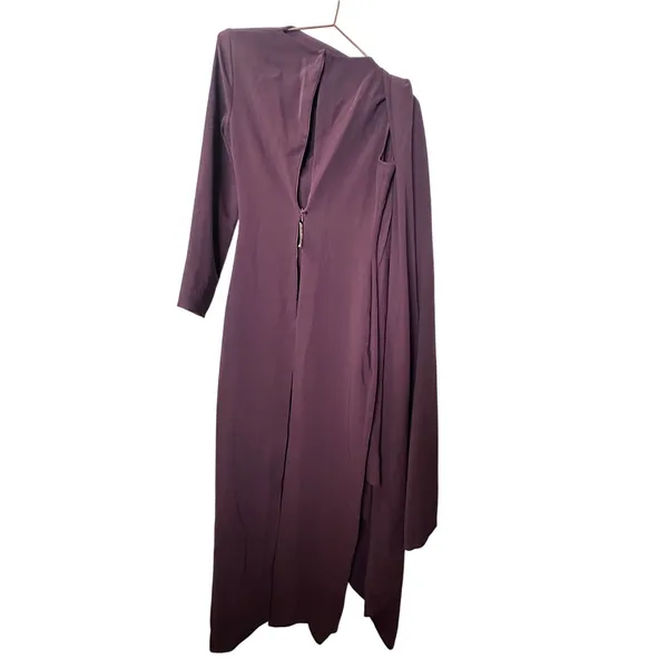 SOLACE LONDON Plum Purple Lydia One-Sleeve Cape Effect Cady Maxi Dress US 4 - Image 3
