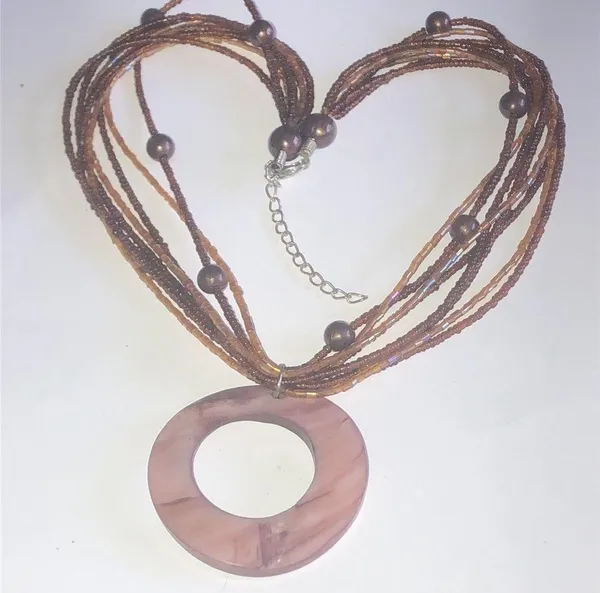 Boho Seed Beaded Huge Round Cutout Shell Pendant Necklace - Image 2