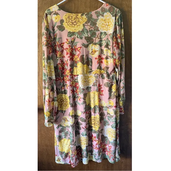 Allison Brittney Sz XL Pink Floral Sheer Long Sleeve Lined Midi Dress Feminine - Image 3