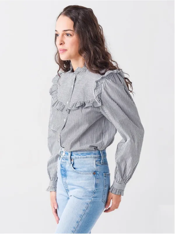 Rebecca Minkoff Women's Linda Stripe Ruffle Top Size M (19-20” PTP) NWT - Image 2