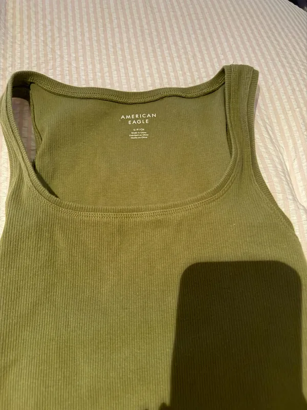 American Eagle Outfitters Olive Ribbed Scoop Tank - Image 2