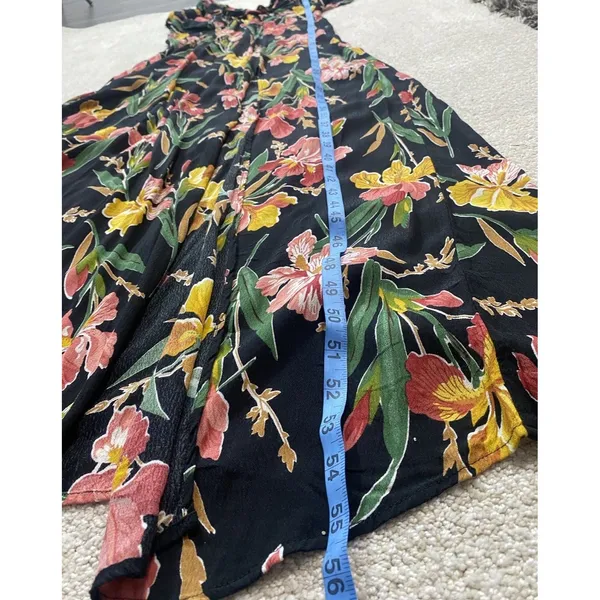 Privacy Please Black Floral Ruffle Maxi Dress Adjustable Straps V-Neck Size S - Image 12