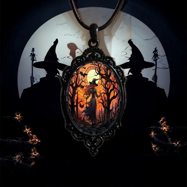 Retro Style Bat Witch Pendant Cameo Black Pendant Necklace Gothic Glass Pendant - Image 13