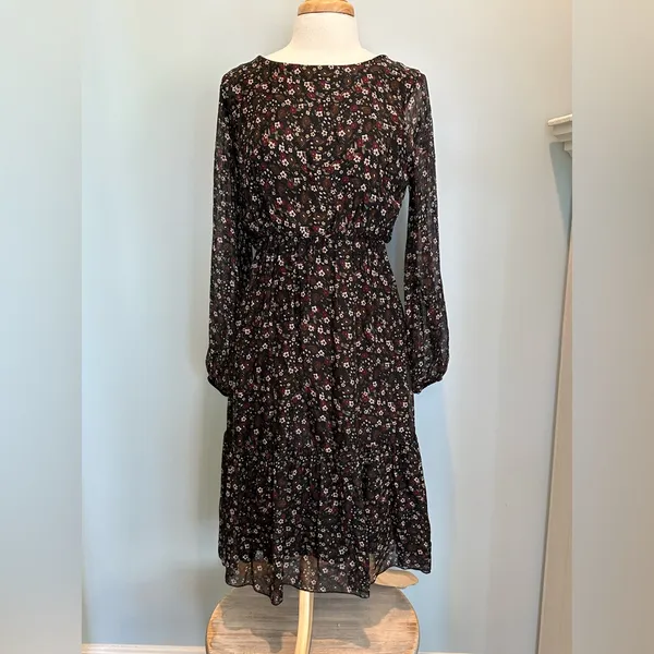 Lara Guidotti Anthropologie Floral silk blend sheer long sleeve dress size M - Image 13