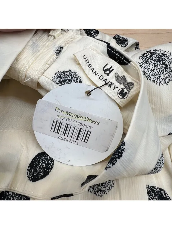 Urban Daizy Maeve Retro Polka Dot Sleeveless Dress Cream Black Size Medium NWT - Image 8