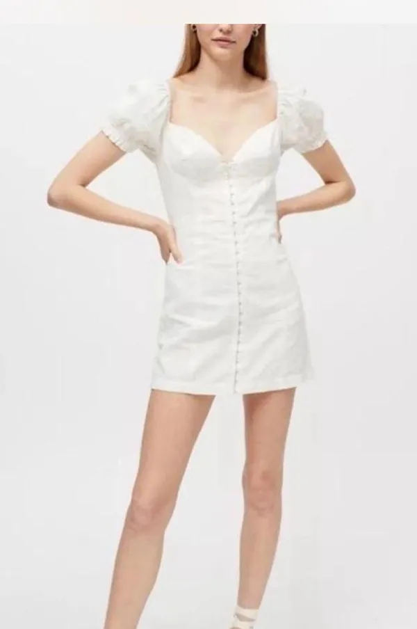 Urban outfitters white linen dress Britney hook and eye - Image 4