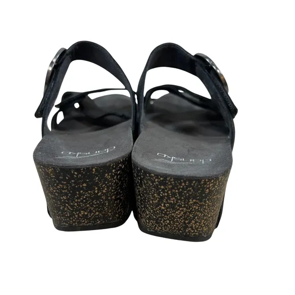 Dansko Tiffani Black‎ Metallic Leather Wedge Sandals Buckle Slide 3420820200 39 - Image 4