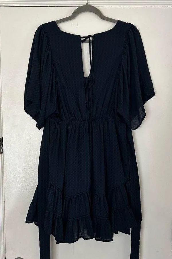 Storia Blue Tie Back Short Sleeve Flowy Cocktail Dress M - Image 7