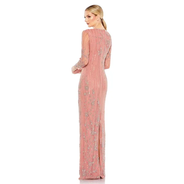 Mac Duggal Embellished‎ High Neck Illusion Long Sleeve Gown 11136 NWT 12 - Image 3