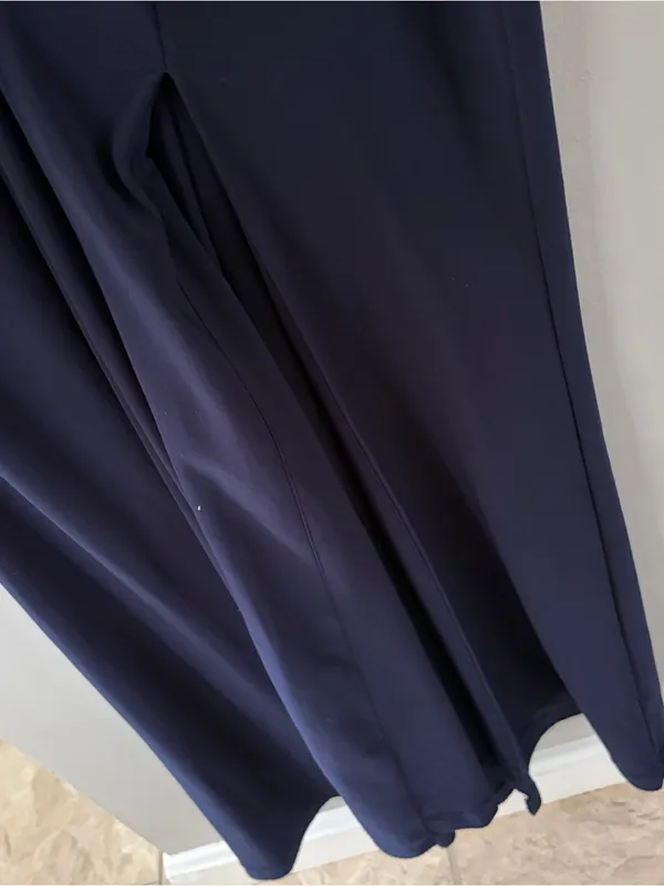 Lauren Ralph Lauren Navy Embellished Ruched Maxi Dress Sleeveless Gown 10 - Image 7