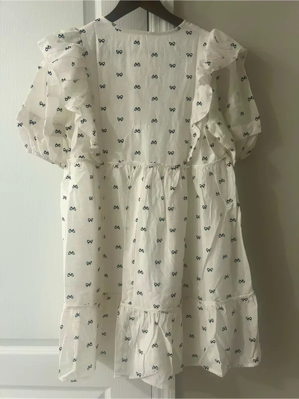Umgee Off White Dress with Bow Print Size Small - Image 5