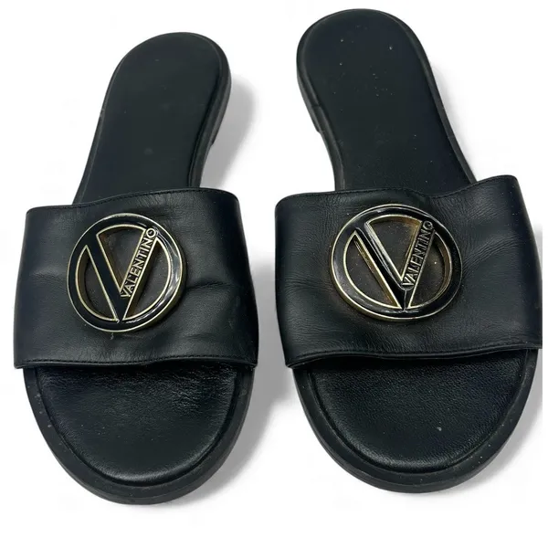 Valentino 7 Bugola Slide Sandal black logo hardware slip-on design Womens Flat - Image 4