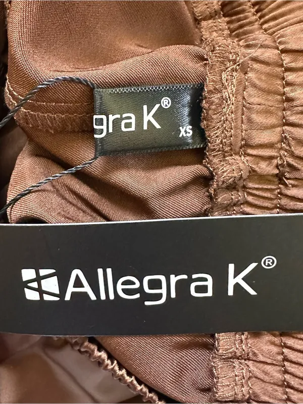 Allegra K Coffee Brown Drawstring Elastic Waist Tassel Satin Jogger Pants Sz XS - Image 11