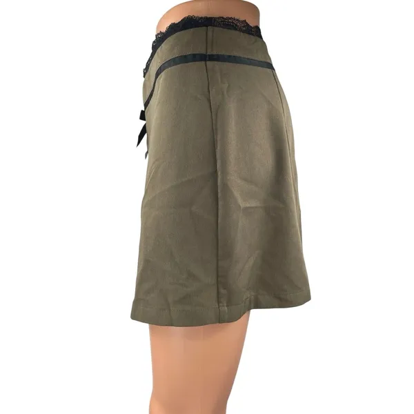 Cider Women's Tan Black Lace Bow Knot Mid Rise A Line Wrap Mini Skirt Size S - Image 2