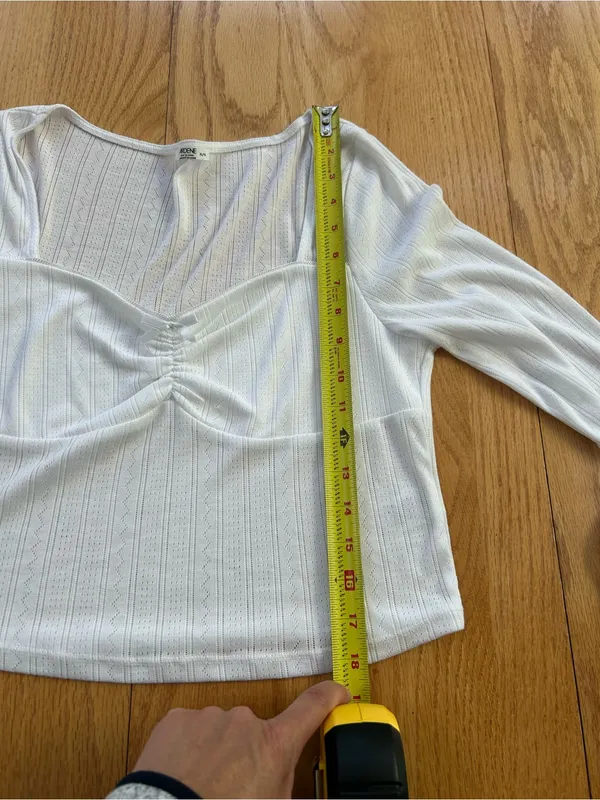 Ardene Pointelle Knit Long Sleeve Top Size XL White Ribbed Cinch Front Bow Y2K - Image 6