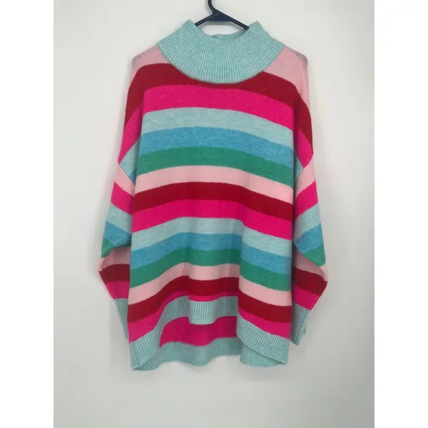 Cabana Crown & Ivy Striped Mock Neck Sweater Oversized Women L Multicolor Soft - Image 2