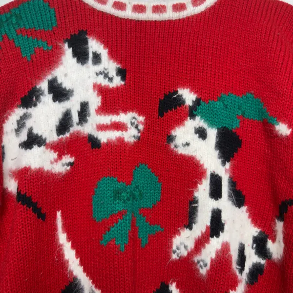 VTG 80s Karen Scott Women Angora Sweater S Red Dalmatian Dog Holiday Christmas - Image 3
