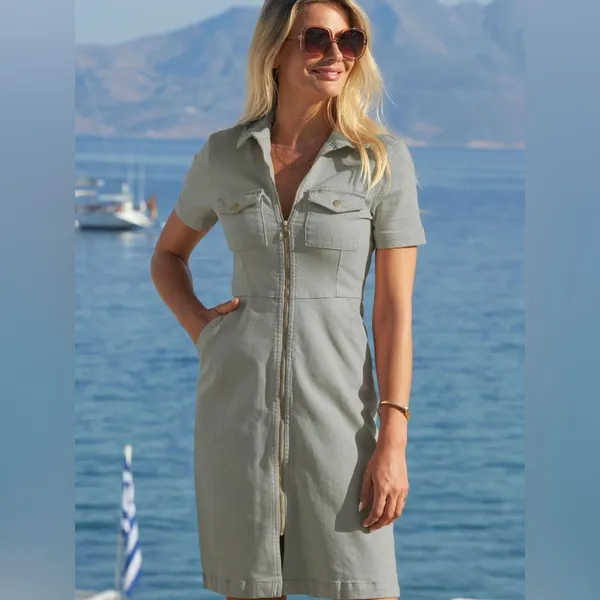 🍒🌸AMTIOUS green zip front denim dress✨ - Image 10