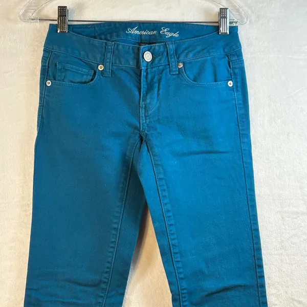 American Eagle Outfitters Skinny Jeans Teal‎ Blue Stretch Women 00 - Image 3