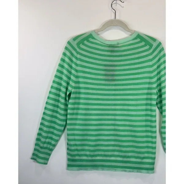 NWT J.CREW Womens Cardigan Green Italian Cashmere Knit Striped Sweater Large - Image 9