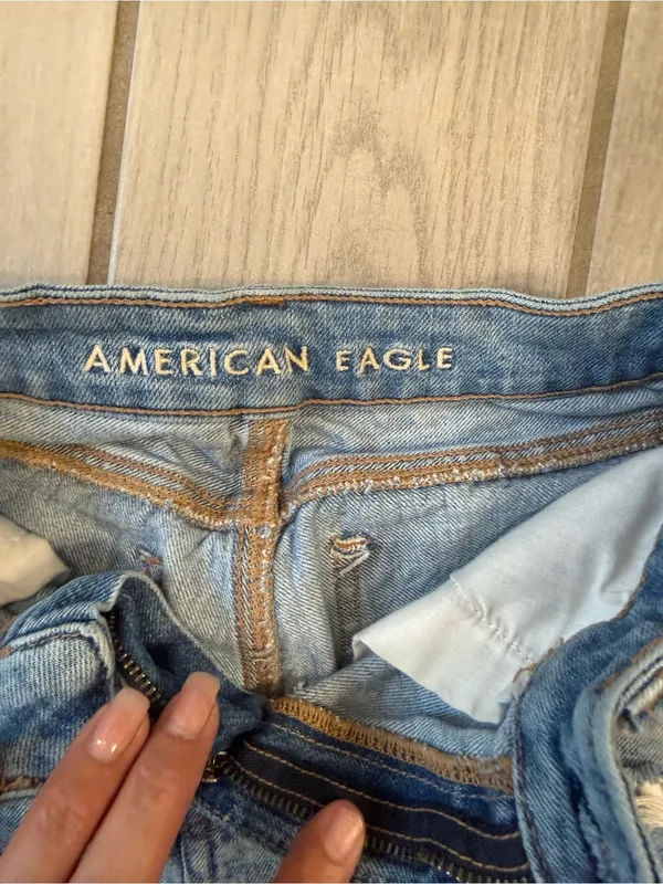 American Eagle Outfitters Distressed Light Blue High-Rise Denim Shorts - Image 3