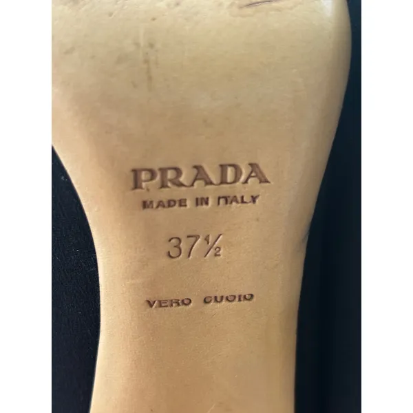 Vintage 90s Prada Black Crepe De Chine Mary Jane Heels 37.5 Box Model Off-Duty - Image 9
