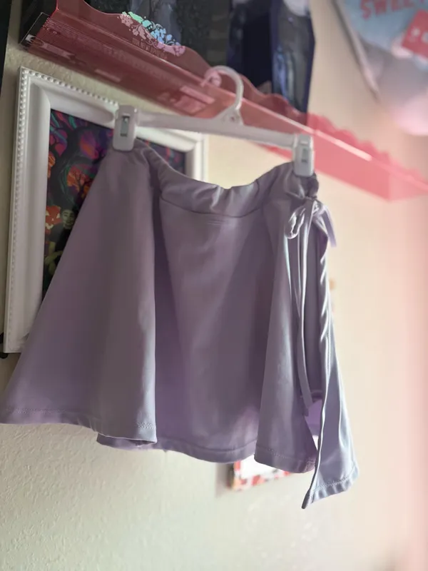 Pastel Lavender Side Tie Wrap Mini Skort Shorts Purple Size M - Image 2
