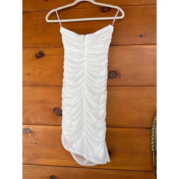Lulus Flawless Sensation White Mesh Ruched Asymmetrical Mini Dress Strapless XS - Image 5