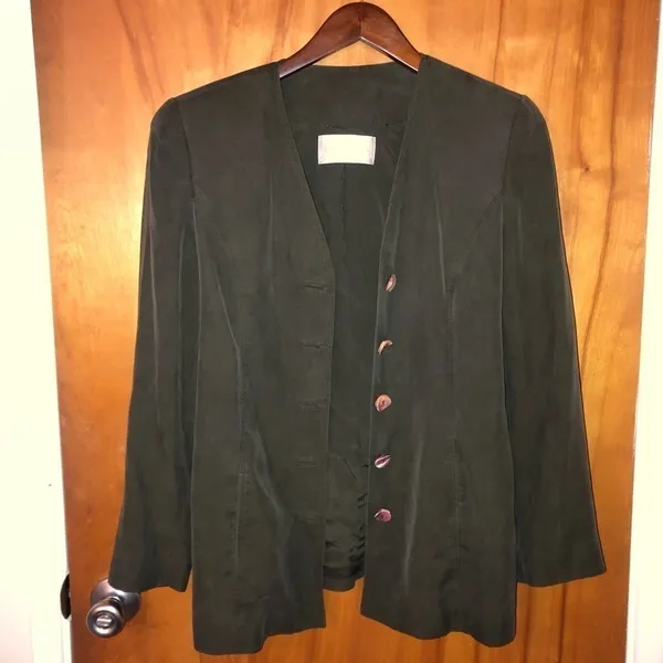 Vintage 90s Dana Buchman button down army green cottagecore Blazer - Image 7