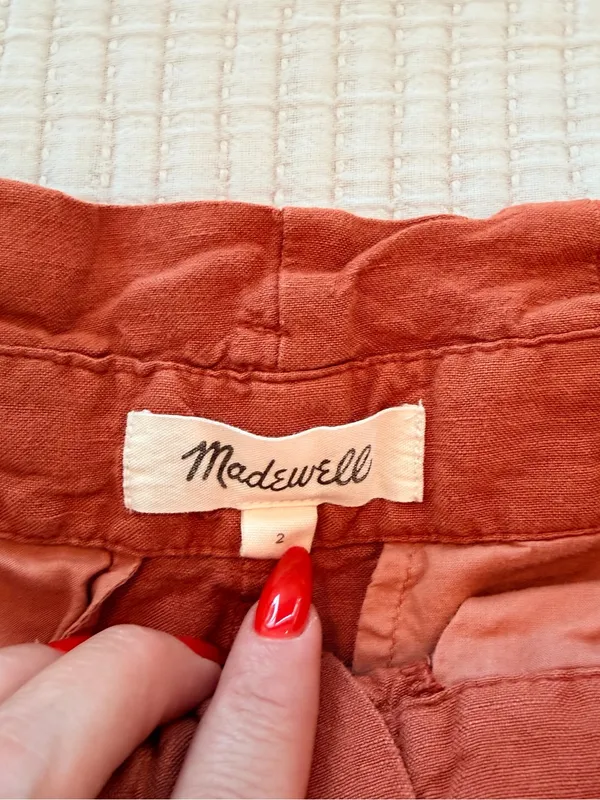 Madewell Cropped Linen Blend Paperbag Waist Pants - Rust Orange Size 2 - Image 6
