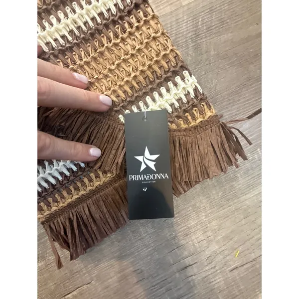 NWT Primadonna Collection Woven‎ Raffia Fringe Clutch – Marrone/Tan - Image 2