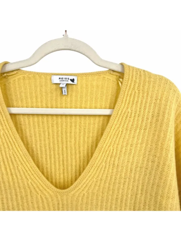 Reiss Yellow Wool Cashmere Blend Ribbed V-Neck Sweater Size Small Quiet Luxury - Image 4