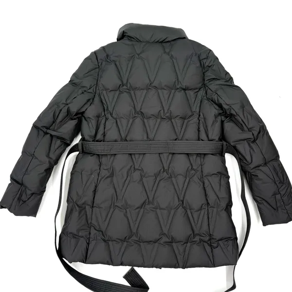 Black Down Puffer Jacket Shawl Collar Wrap Belt Winter Outerwear Coat Parka Size M - Image 10