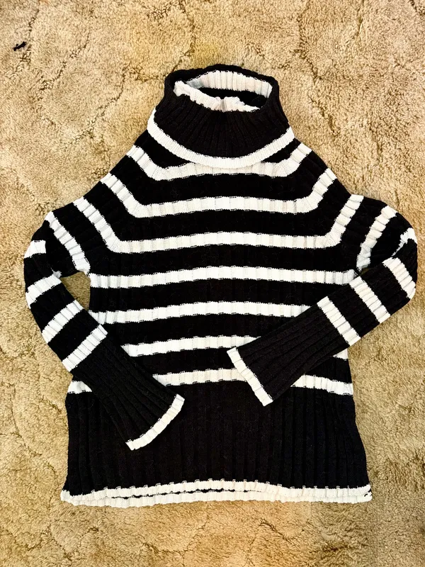 Altar'd State Black Ivory Striped Turtleneck Sweater Size Small - Image 2