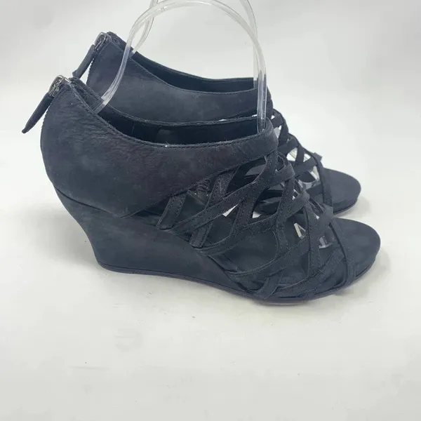 Eileen Fisher Caged Lattice Wedge Sandals‎ Black - Image 6