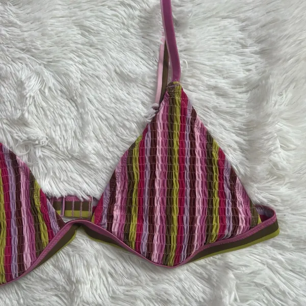 NEW Aerie Retro Striped Seersucker Triangle Bikini Top Pink Multi Textured XL - Image 6