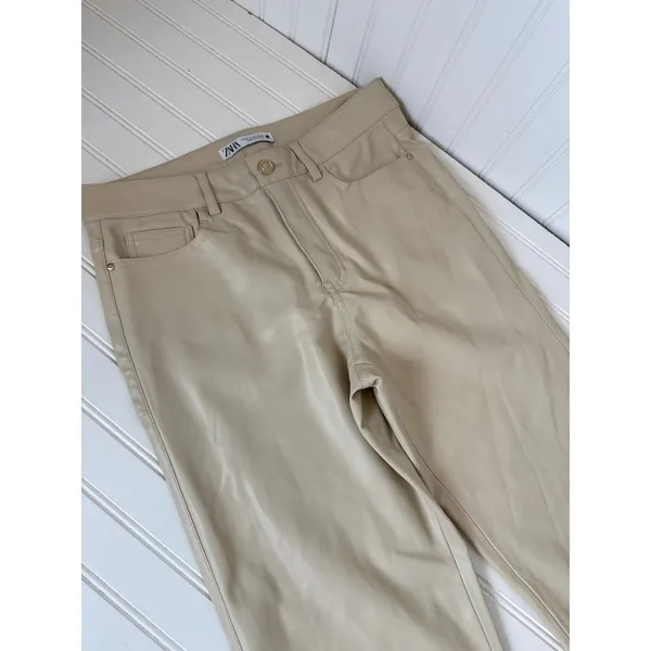 NWOT Zara Khaki High Waisted Straight Leg Pants Neutral Career Casual Womens 6 - Image 3
