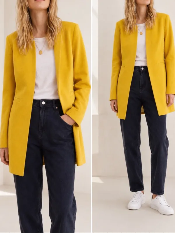 Zara Yellow Mustard Gold Inverted Lapel Minimalist Chic Longline Blazer Coat - Image 3