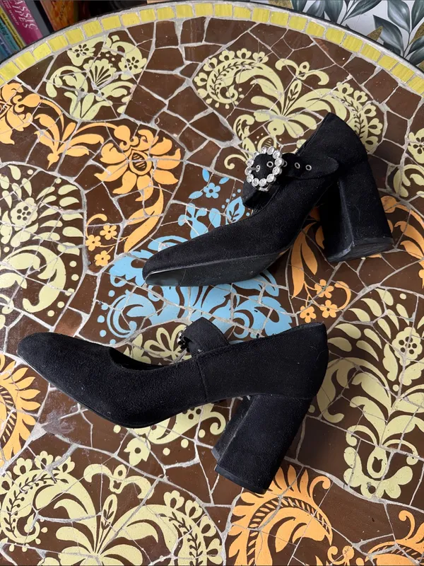 Forever 21 Black Mary Jane Heels with Crystal Circle Buckle - Image 4