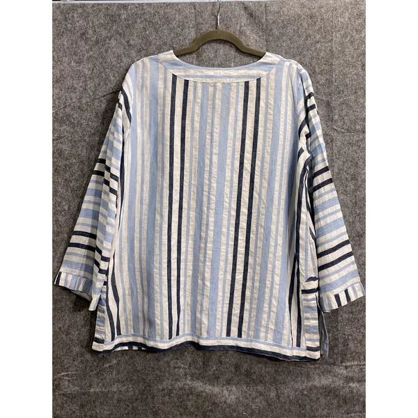 Pomegranate 100% Linen Striped Tunic Top Blue White S‎ - Image 2
