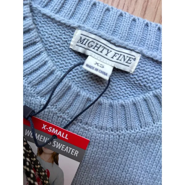 New Women’s Mighty Fine Lobster 🦞 Print Sweater Cotton Acrylic Baby Blue Xs - Image 3